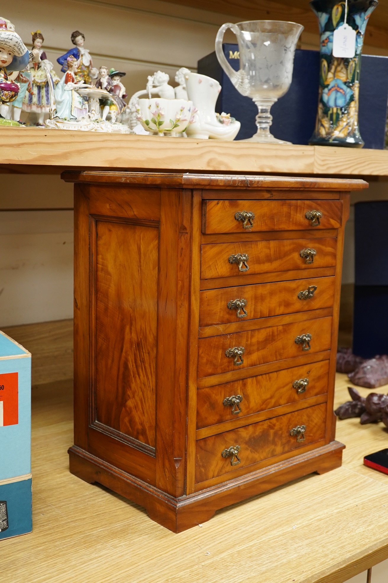 A late 19th century satin birch six drawer miniature chest of drawers, 33cm wide x 42cm high